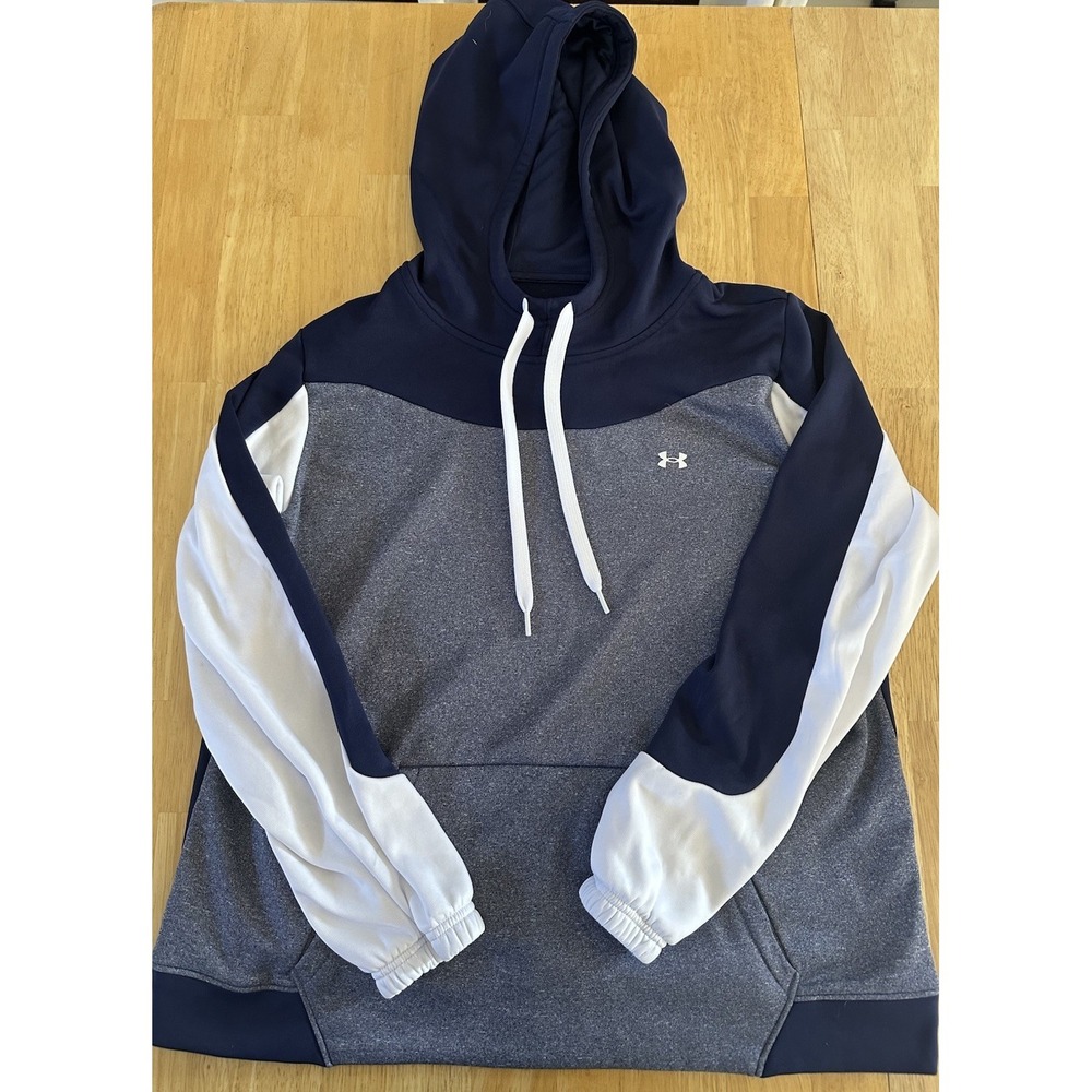 Under Armor Navy And White Color Block Fleece Women's Hoodie Large
